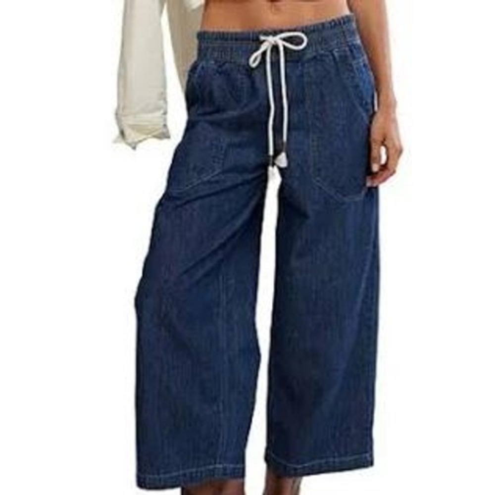 NWT We the Free Easy Peasy Pull-On Wide Leg Drawstring Waist Jeans Size XL